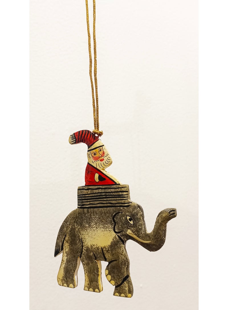 DECORATIVE PAPER MACHE HANGING ELEPHANT WITH SANTA 3 PC SET - Image 2